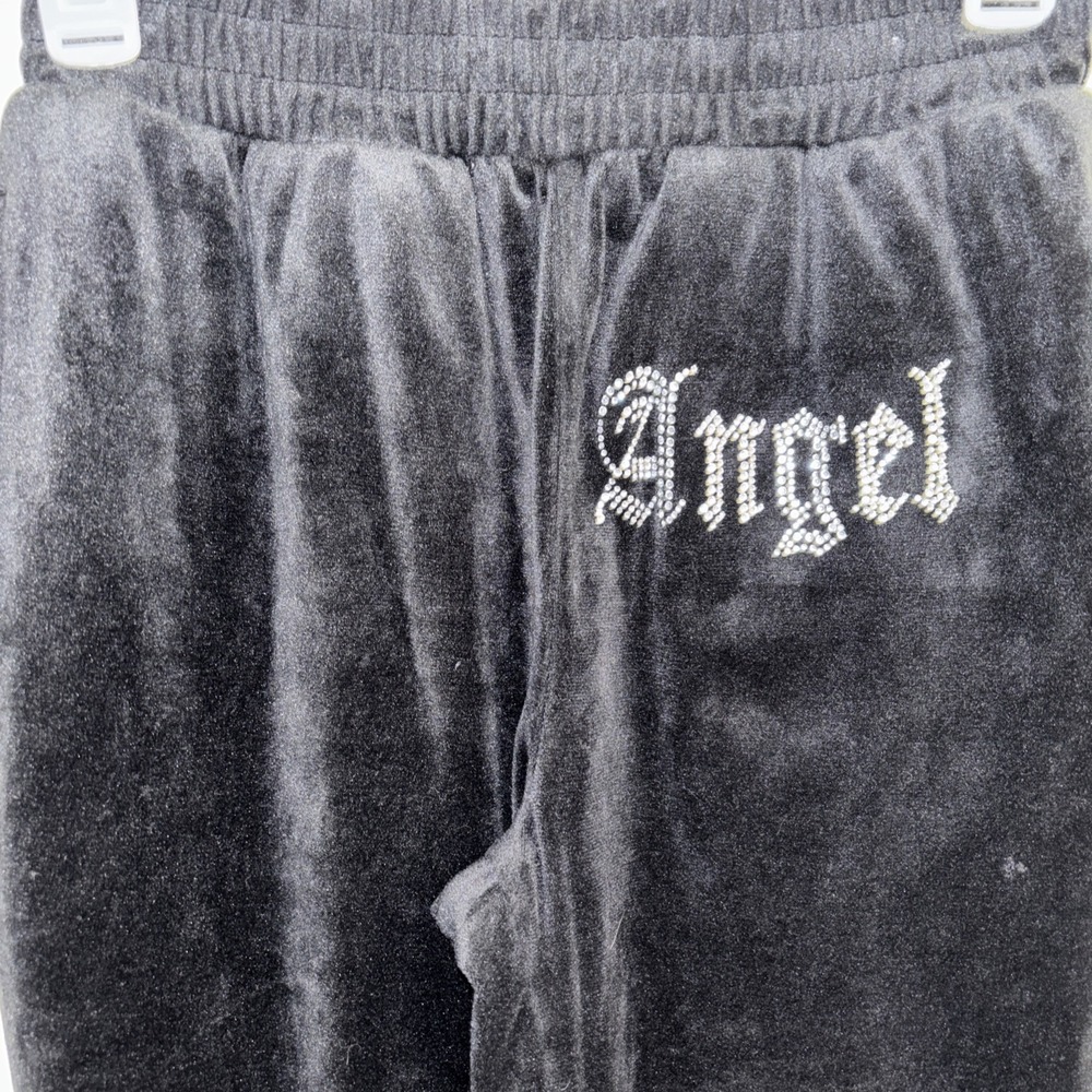 Love Streak Angel Jogger Sweatpant Pockets Women's S Black Velour Elastic Ankle